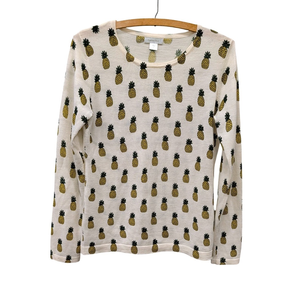 Garnet Hill Women's Merino Wool‎ Pineapple Print Sweater Cream- Small